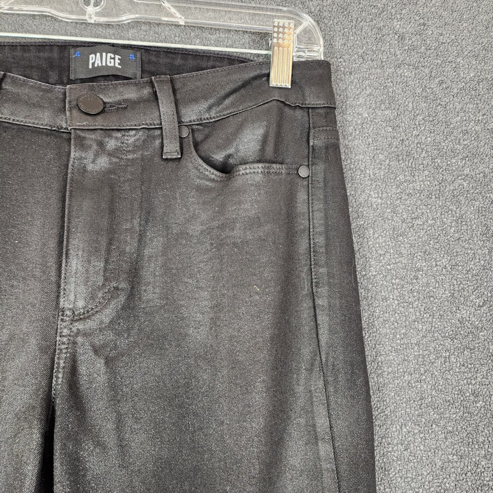 Paige Hoxton Ankle Coated Black Skinny Jeans High Rise Size 27 Leather Look - Picture 2 of 9